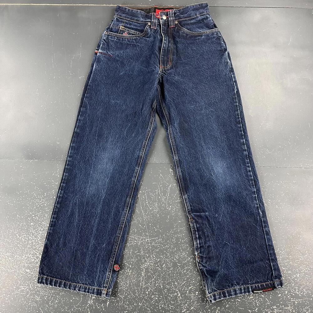 VTG Independent Truck Jeans Boys Student 26x28 Dark Wash Street Skate Baggy Y2K